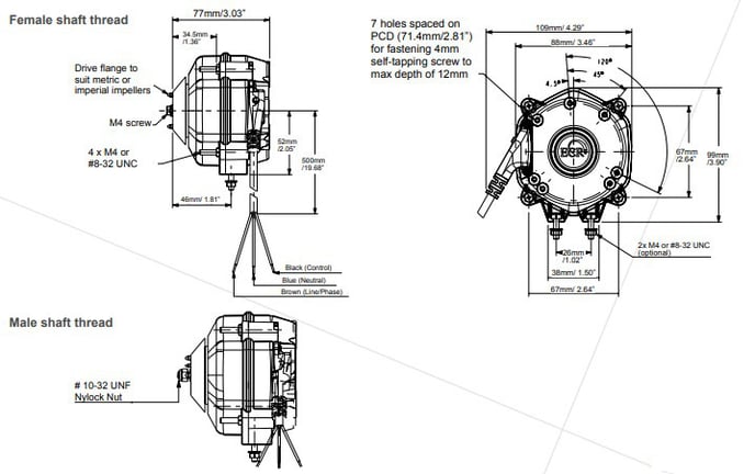 Dimensions for the Wellington 26W Motor