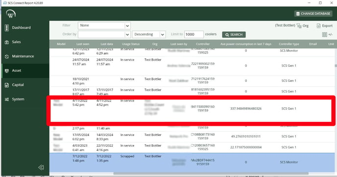 List of coolers with aggregated energy consumption in Report app