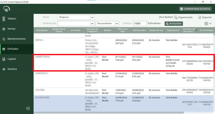 una lista de auditoría para los enfriadores asociados a esa base de datos