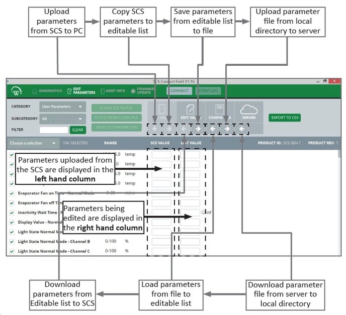 Parameter update screen on desktop via Lab app