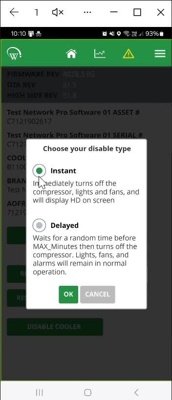 Instant or delayed disable