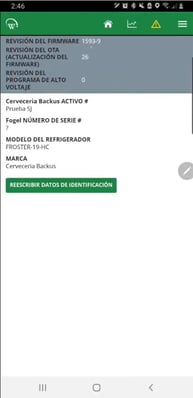 Página de información del SCS incluyendo la versión del firmware: