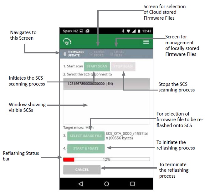 Firmware update screen in the Field App