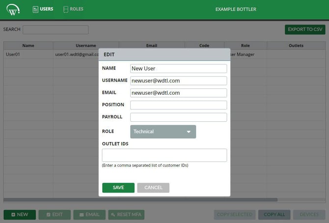 New user form in User Manager