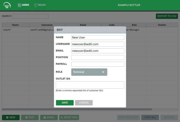 New user form in User Manager